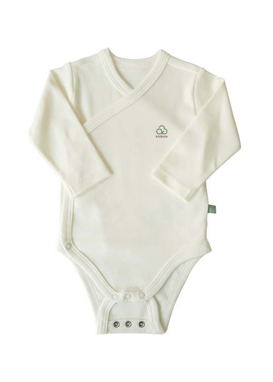 Body Maneca Lunga Crem Bumbac Organic Extensibil cu Inchidere pe Fata S40322 Kitikate