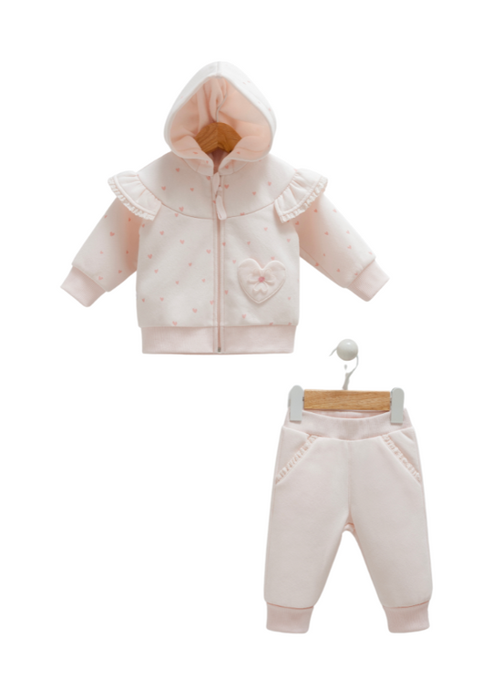 2 Piece Tracksuit Sweatshirt and Pants Pink with Heart Print 1017 Mell Sweet Baby