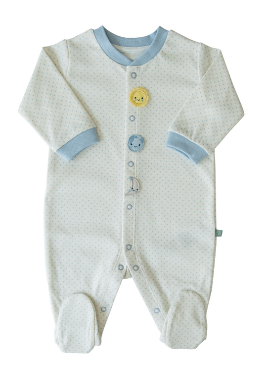 Organic Dreams White Long Jumpsuit with Blue Picks in Organic Cotton S44108 KitiKate
