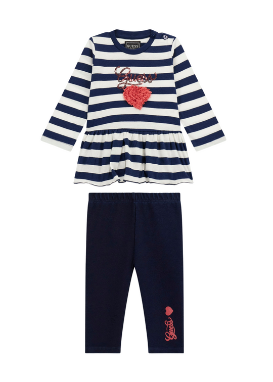 Set 2 Piese Bluza cu Dungi Bleumarin si Colanti Bleumarin A5YG08 K9N34 FRY7 Guess