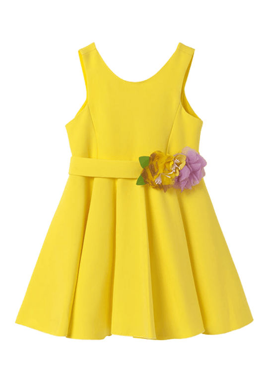 Yellow Crepe Dress with Straps and Flower at Waist 5062 Abel & Lula