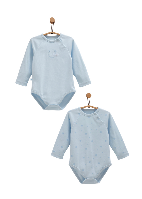 Set 2 Body cu Maneca Lunga Bleu cu Ursi BE1463 Mell Sweet Baby