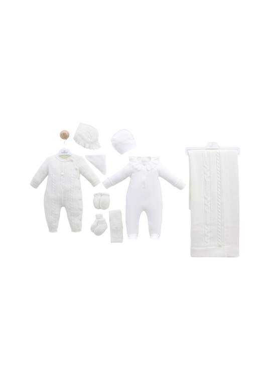 Set Maternitate 9 Piese Alb cu Lana Merinos 3436 Leo King