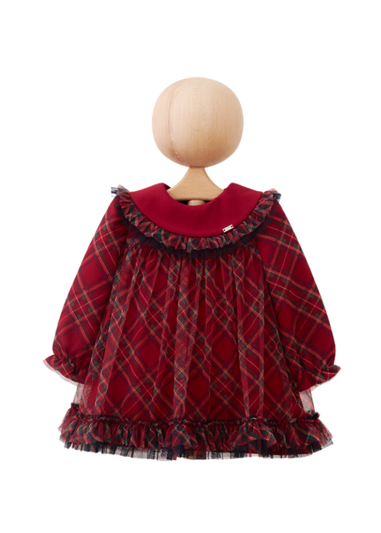 Red Plaid Tulle Dress with Collar 5455 MyMio