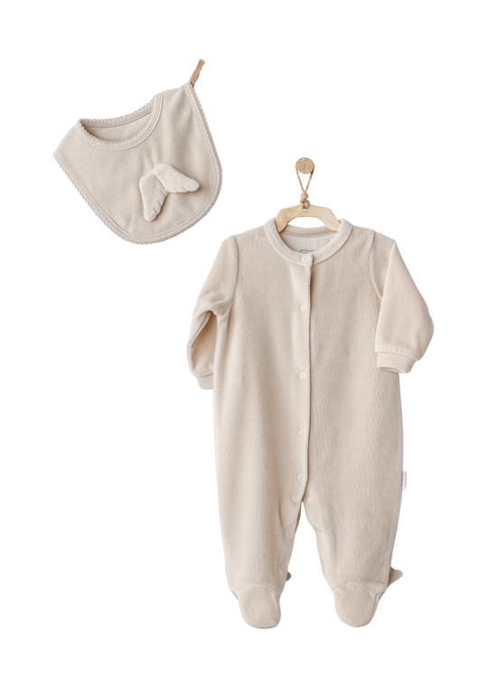 Salopeta Lunga Velur Bej cu Baveta cu Aripi AC25324 Andywawa