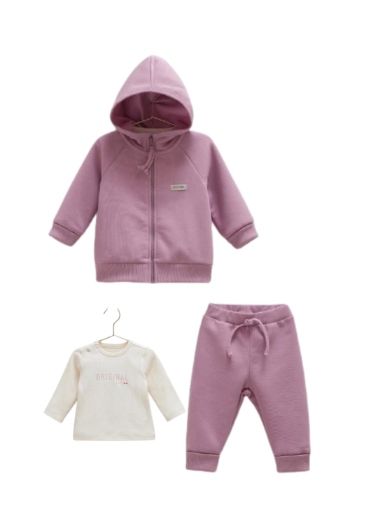 Trening 3 Piese Hanorac si Pantaloni Lungi Verzi si Bluza Crem TKK1898 Mell Sweet Baby