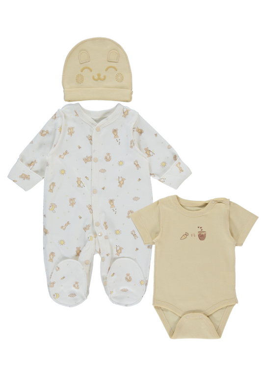 Set of 3 Pieces Long Jumpsuit Cream with Beige, Body and Fes Organic Bee Hunters Z923 Bebetto