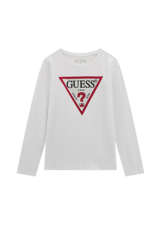 Bluza Alba cu Maneca Lunga cu Logo Rosu Triunghi J2YI50 K6YW1 G011 Guess