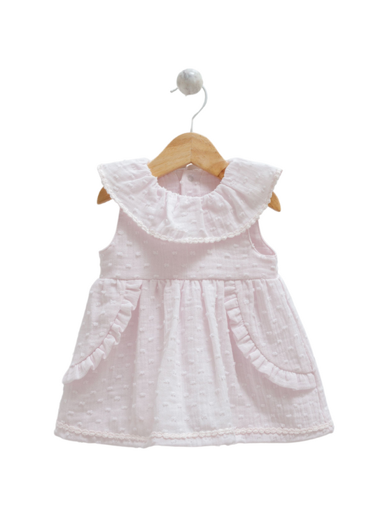 Pink Cotton Dress with Ruffle Collar without Sleeves 9710 Mell Sweet Baby