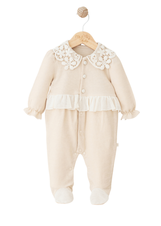 Cream Long Jumpsuit with Crochet Lace Collar 4104 MyMio