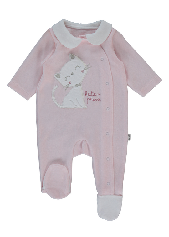 Long Pink Velvet Jumpsuit with Lovely Kitten T3657 Bebetto