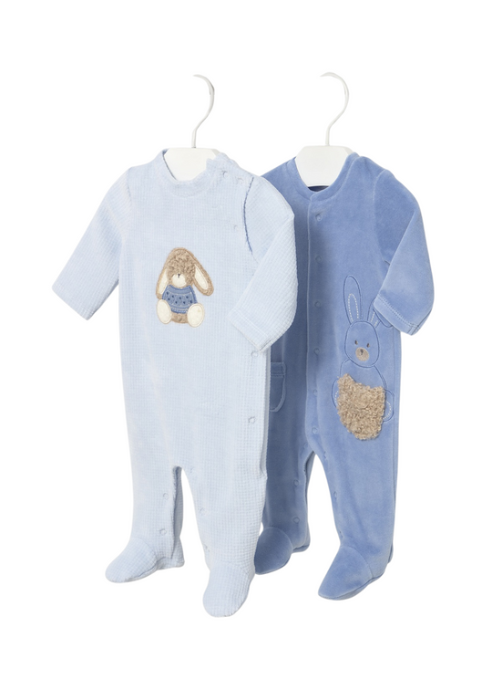 Set of 2 Long Blue Velour Jumpsuits with Blue Rabbits 2719 Mayoral
