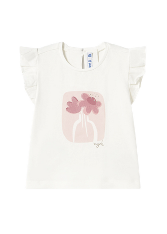 Sleeveless T-shirt Cream with Pink 1042 Mayoral