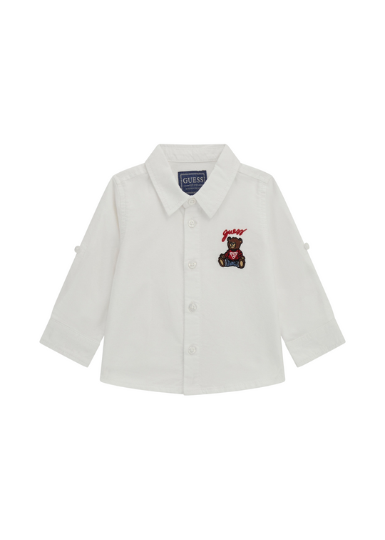 White Cotton Long Sleeve Shirt with Bear Embroidery I5RH00 W9CL0 G011 Guess