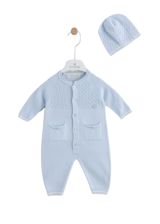 Blue Long Knitted Overalls with Pockets and Buttons in the Middle 7390 Leo King