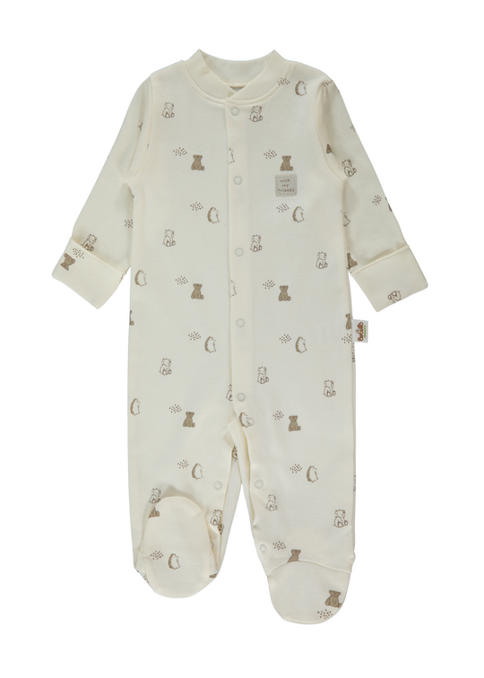 Salopeta Lunga Crem cu Imprimeu Ursi cu Capse T4109 Bebetto