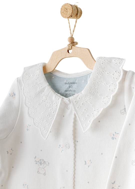 Long Cream Jumpsuit with Bears and Cotton Embroidery Collar and Headband Ac25644 Andywawa