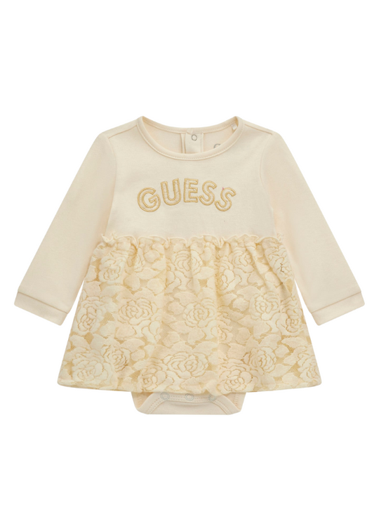 Cream Body Type Dress with Lace S4BG04 KA6W4 G012 Guess