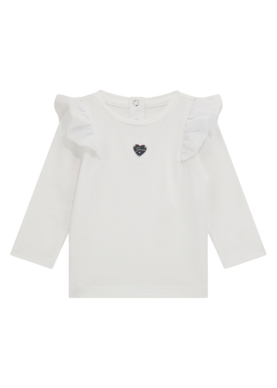 White Blouse with Long Sleeves with Ruffles on the Shoulders K4BI20 J1314 G011 Guess