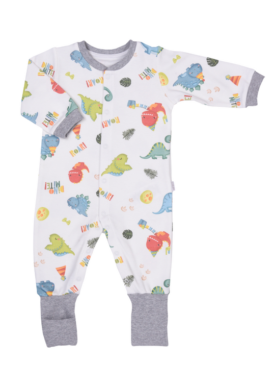 White and Gray Dinosaur Print Long Jumpsuit S83941 KitiKate
