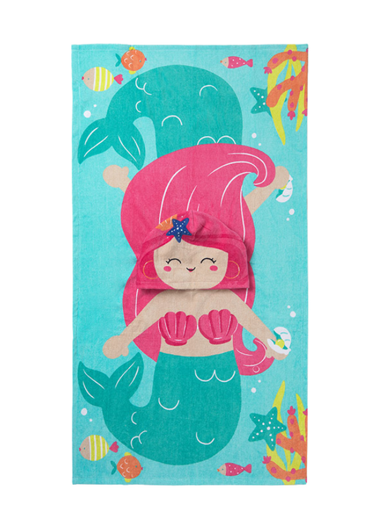 Prosop Poncho Plaja Tip Capa Turquoise Verde Roz cu Sirena Fetite 9919 Mayoral