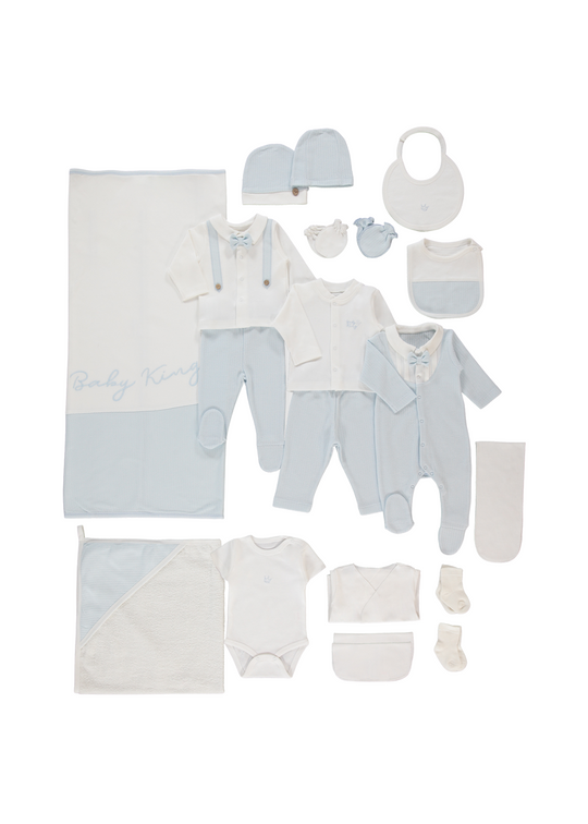 Set 20 Piese Maternitate Crem cu Bleu Baby King Z1058 Bebetto