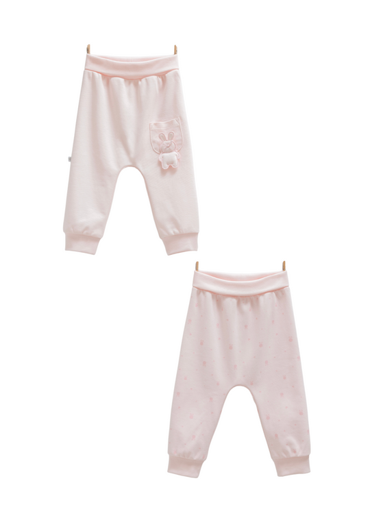 Set 2 Perechi de Pantaloni din Bumbac Roz cu Iepure APK1486 Mell Sweet Baby
