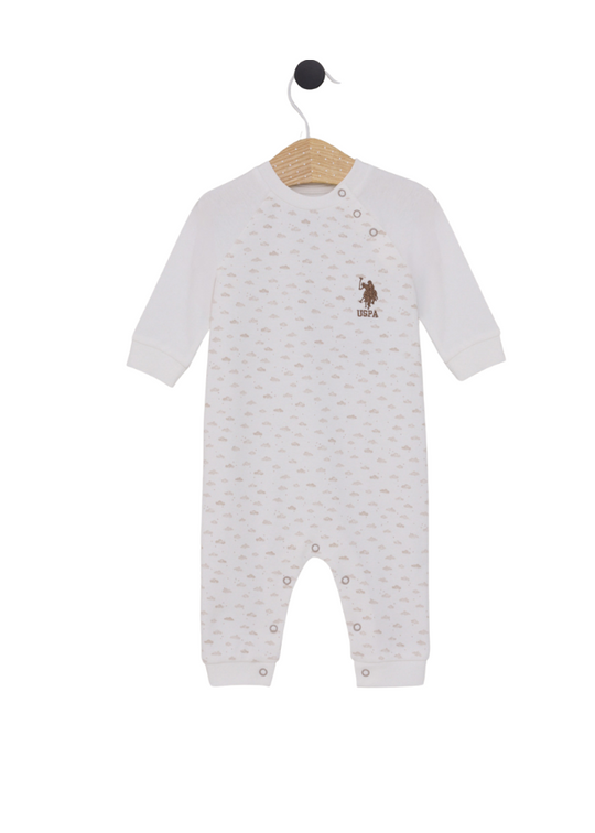 Cream Long Jumpsuit with Beige Clouds Print with Staples on Umar USB2025 V1 Us Polo Assn