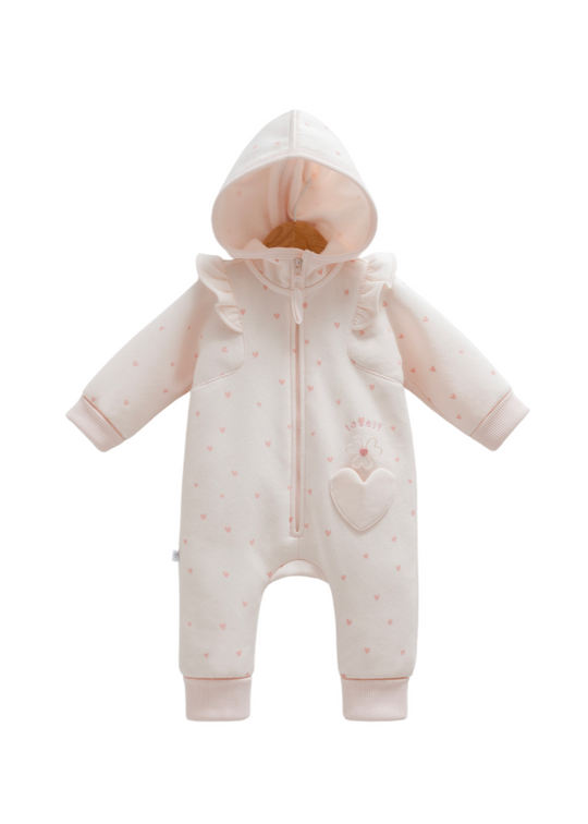 Pink Heart Print Jumpsuit with Hood and Zipper 1014 Mell Sweet Baby