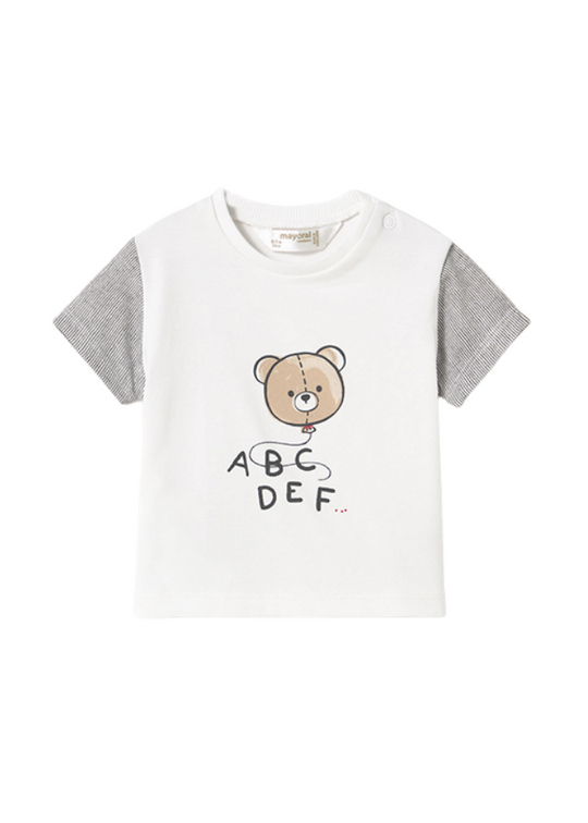 Cream T-shirt with Grey Sleeves and Bear Print 1037 Mayoral