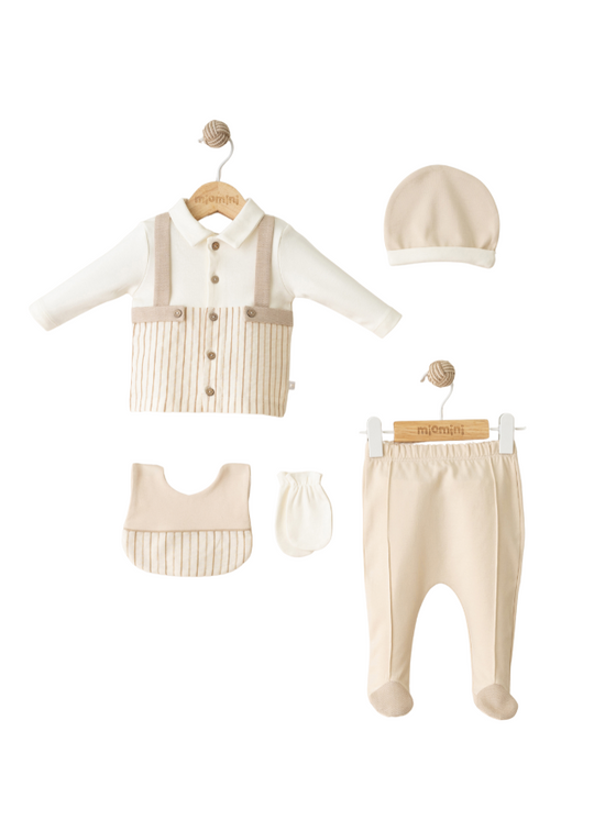 5 Piece Set Cream with Beige with False Straps 4095 MyMio