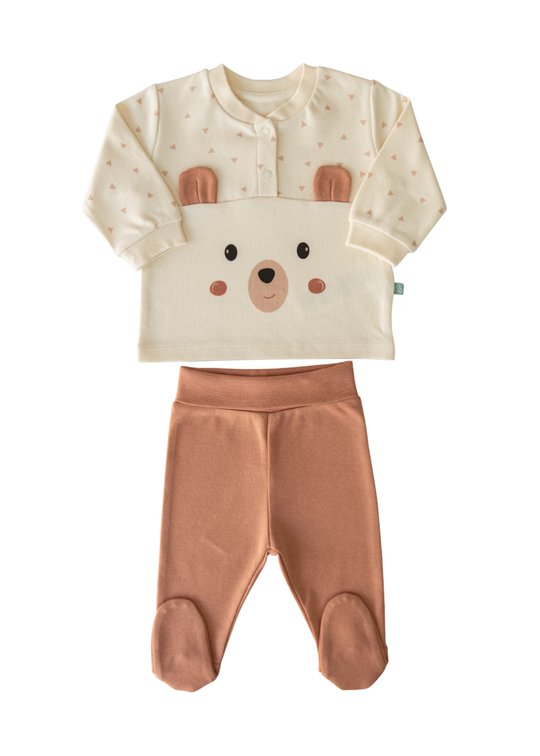 Set 2 Piese Bumbac Organic Bej cu Maro cu Urs S44030 Kitikate