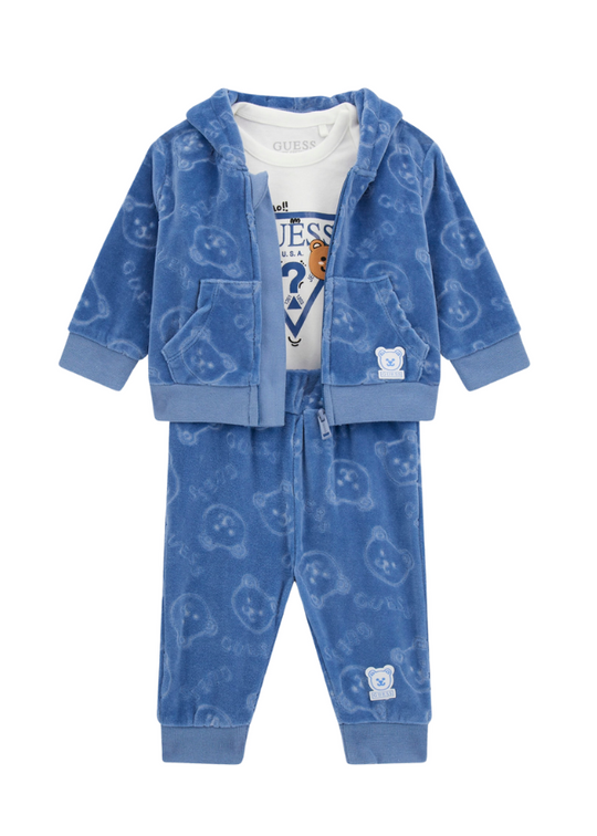 3 Piece Tracksuit Blue Velour Sweatshirt and Pants and Bear Bodysuit H4BW05 KAVN4 STSK Guess