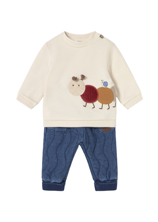 2-Piece Set Beige Blouse with Caterpillar and Quilted Long Pants 2584 Mayoral