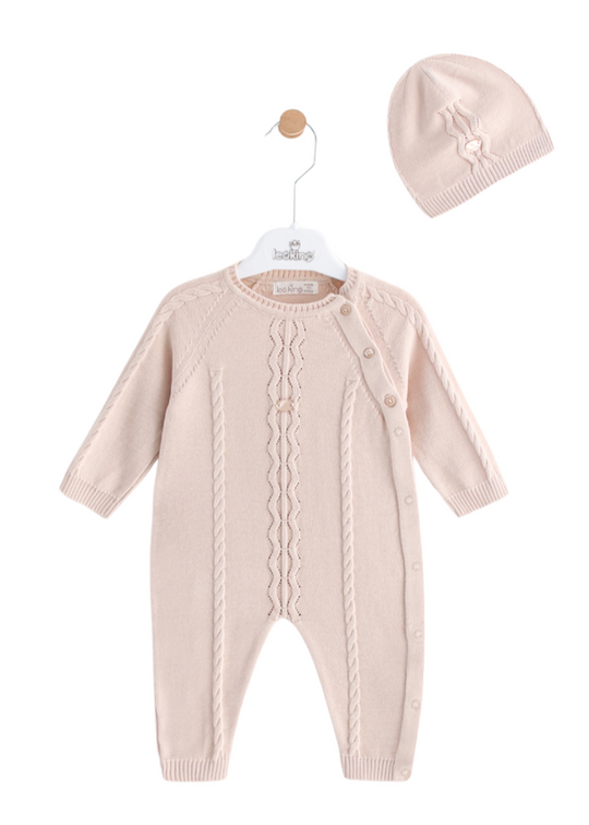 Long Beige Knitted Overalls with Buttons and Fes 7379 Leo King