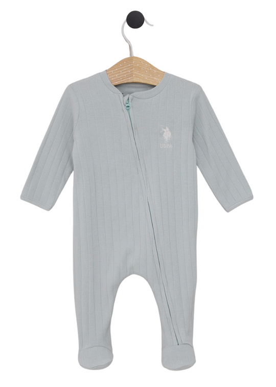 Green Rippled Cotton Zipper Long Jumpsuit USB2071 V2 Us Polo Assn