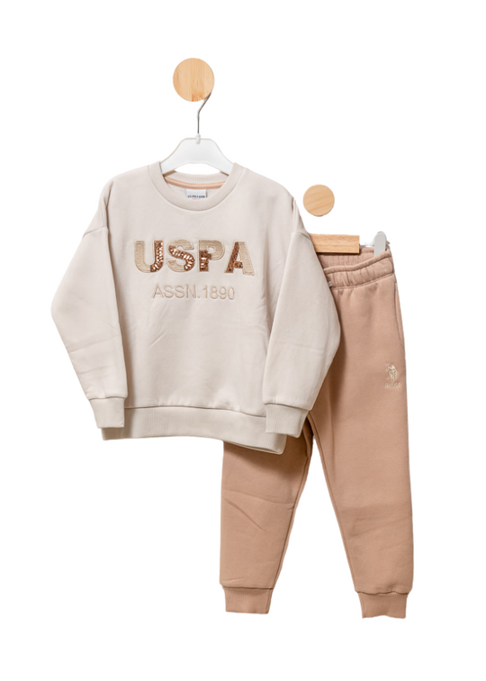 2 Piece Tracksuit Cream with Beige with Sequin Logo US1969-4 V2 Us Polo Assn