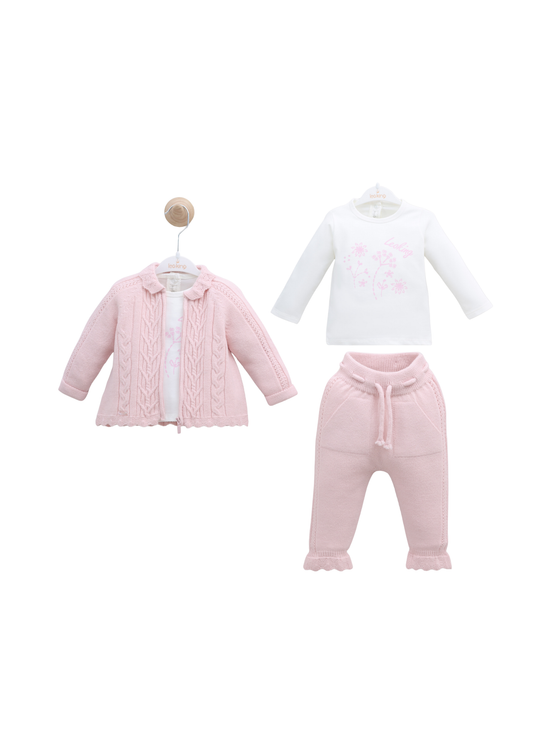 Set 3 Piese Jacheta si Pantaloni Roz cu Lana Merinos si Bluza Bumbac 9591 Leo King