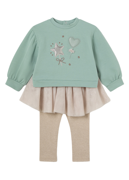Set Green Hoodie and Golden Tights with Tutu 2712 col 85 Mayoral