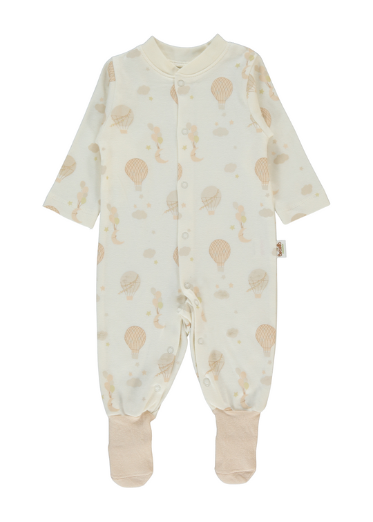 Salopeta Lunga Crem cu Imprimeu Baloane Bej T4037 Bebetto