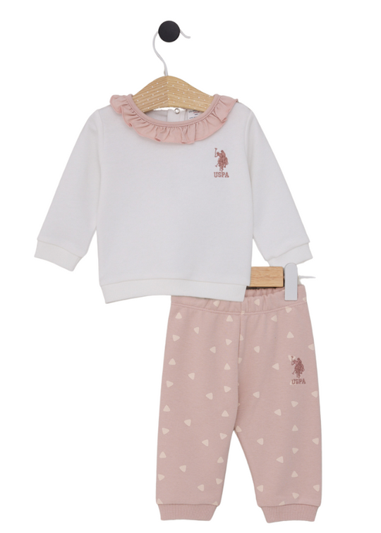 Casual 2 Piece Set Pink Collar Cream Blouse and Powder Pink Long Pants USB2147 V1 Us Polo Assn