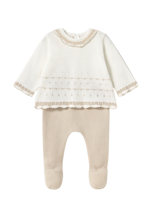 2 Piece Knitted Set Blouse and Pants Cream with Beige 1587 Mayoral