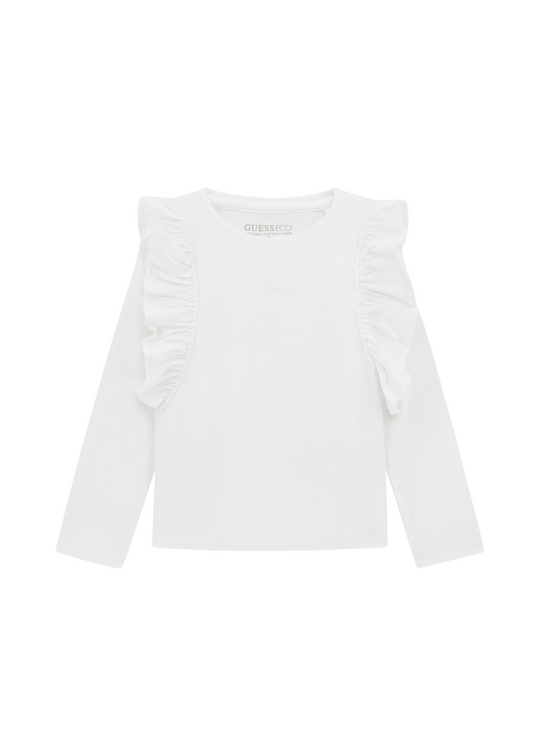 Bluza Alba cu Maneca Lunga cu Volane la Umeri K5YI25 K6YW4 G011 Guess