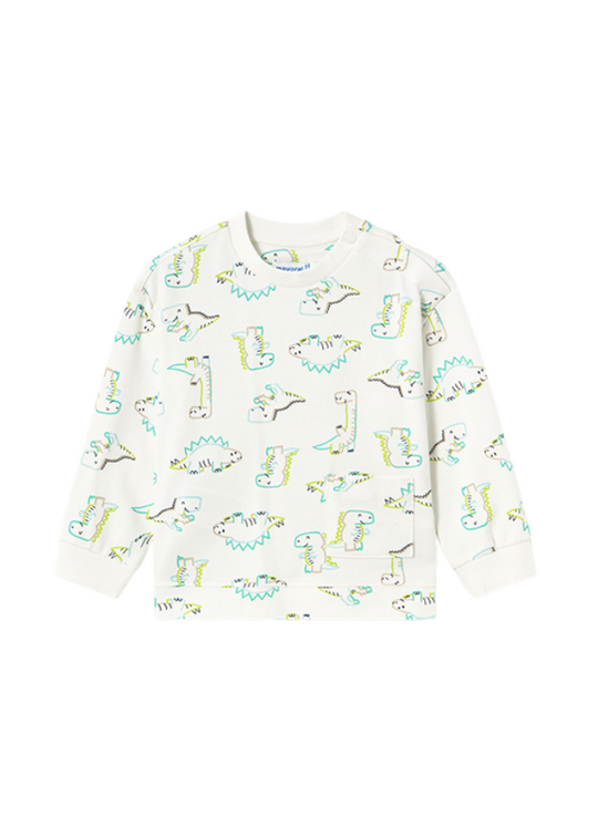 Cream Sports Sweatshirt with Green Dinosaur Print 1468 Mayoral