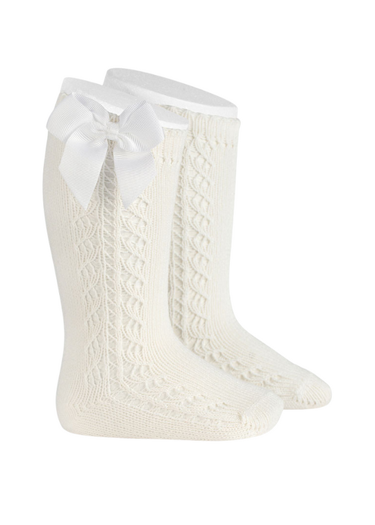 Long Warm Cotton Socks with Perforated Pattern Ivory 25992 Condor