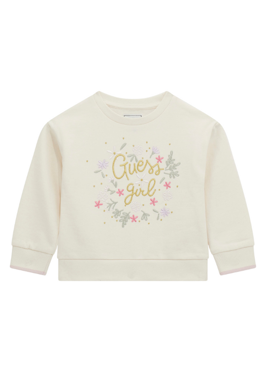 Cream Sports Blouse with Flower Embroidery K4BQ08 KAX74 G012 Guess