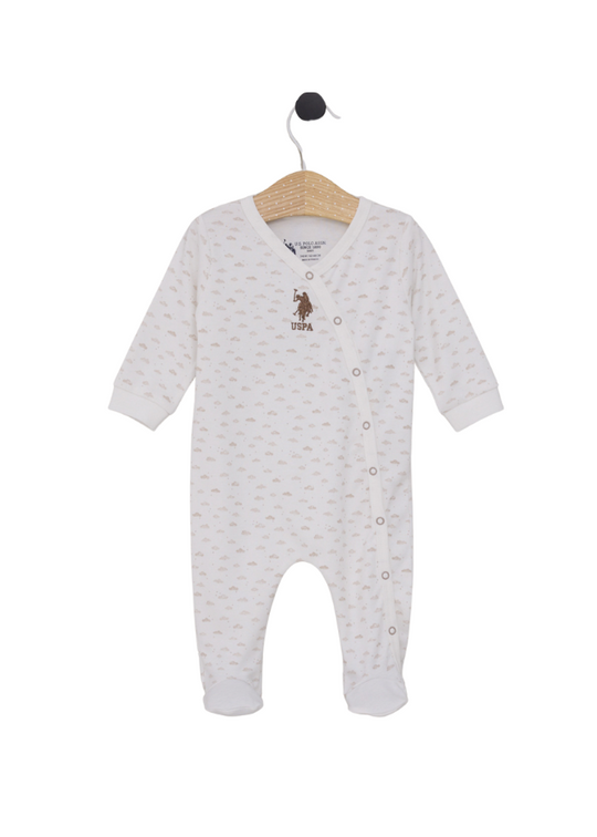Cream Long Jumpsuit with Beige Clouds Print USB2024 V1 Us Polo Assn