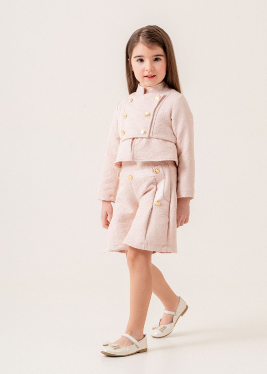 2 Piece Set Pink Brocade Jacket and Shorts with Gold Buttons 9212 Hype&Grata