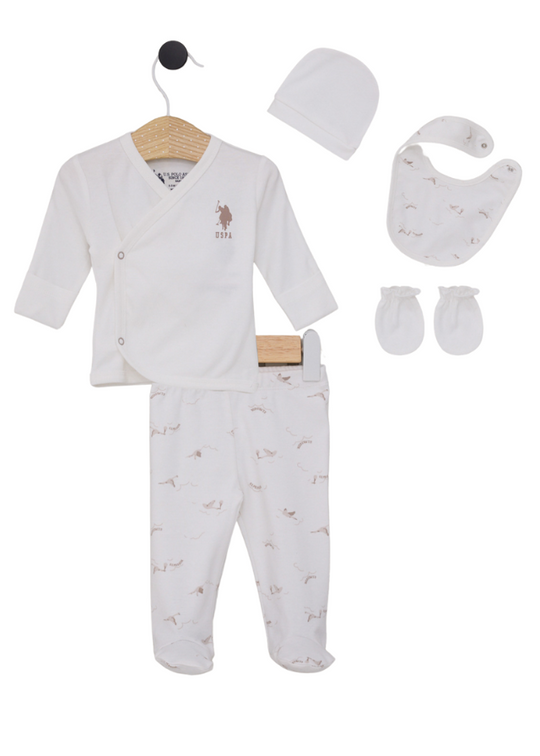 5 Piece Maternity Set Cream with Beige Stork Print USB2017 V1 Us Polo Assn