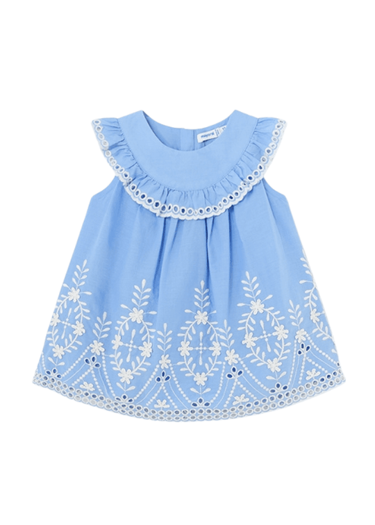 Blue Dress with Sparta White Embroidery 1915 Mayoral
